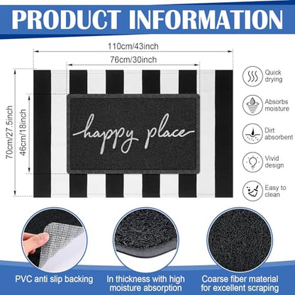 Geelin 2 Pcs Layered Happy Place Doormat, Black and White Striped Rug Set - style: Stripe Happy Place