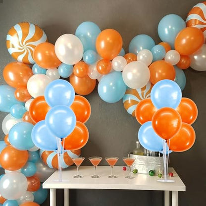 TONIFUL 4 Set Blue and Orange Balloon Stand Balloon Centerpieces for Table - color: Blue Orange