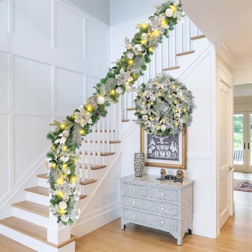 WANNA-CUL Pre-Lit 6ft Silver White Christmas Garland with 30 LED Lights - color: 05-sliver White