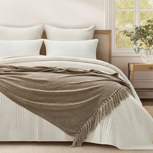 EverGrace Chenille Knit Throw Blanket for Couch, 60"x80", Beige - color: Beige, size: 60"x80"