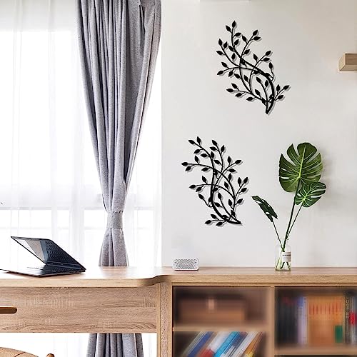 Metal Tree Leaf Wall Decor, Olive Branch Art Bed Hanging Sculptures. - color: Olive Branch-Black