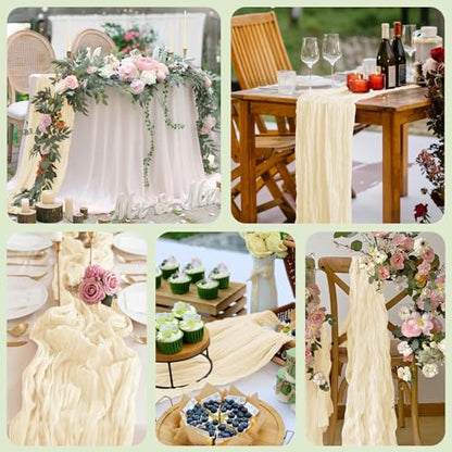 Cheesecloth Table Runner 10FT Beige Boho Gauze Rustic Sheer Runners - color: Beige, size: 1 Pack