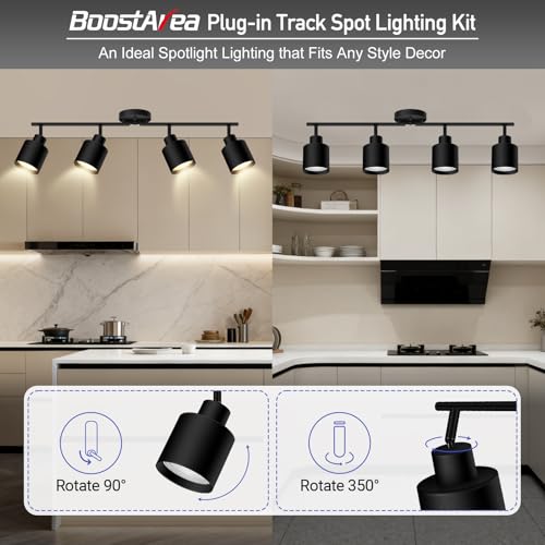 4-Light Led Track Lighting,Black Ceiling Lighting Fixtures,Wall Sconces Ceiling Spotlight with Foldable Light Arms for Kitchen, Closet, Bedroom,GU10 Socket, Bulbs Not Included - color: 4 light Black