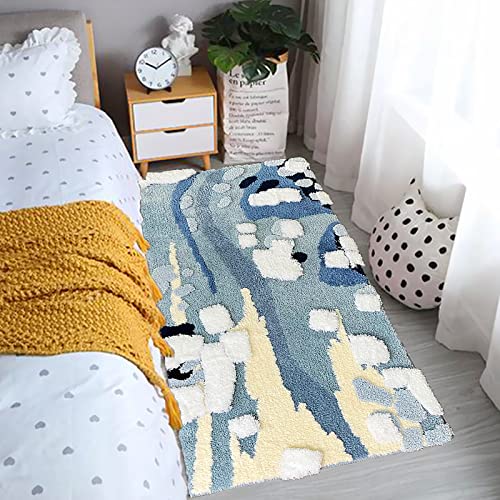 UKELER Shag Moss Area Rug for Home Decor Soft Non Slip Washable Laundry Room Rug Indoor Floor Shaggy Bedroom Bedside Rug 55''x27.5'' - color: Winter Moss Rug