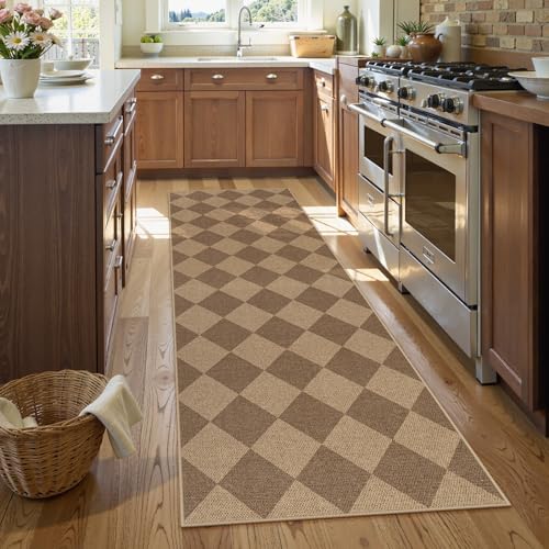 Lahome Checkered Easy Jute Kitchen Runner Rug, 2x8 Outdoor Rugs Washable - color: Nature/Checkerboard -2, size: 2'6" x 8' (Runner)