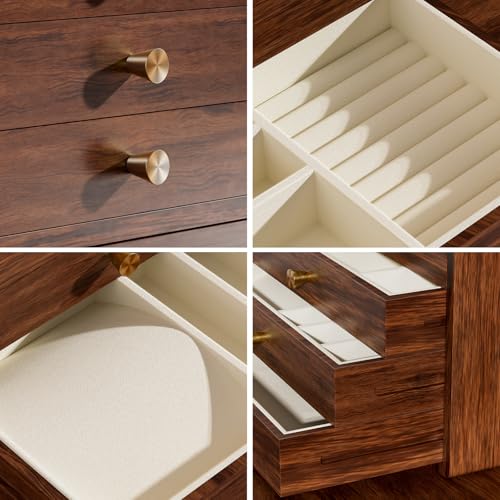 GENUINED Solid Walnut Wooden Jewelry Box with Compartments, Gifts for Women