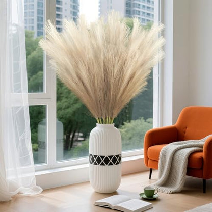 8 Pcs 35.4" Brown Gradient Faux Pampas Grass, Tall Pampas Grass Vase Filler - color: Brown, size: 35.4inch-8Pcs