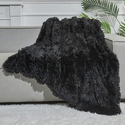 GONAAP Fuzzy Faux Fur Throw Blanket for Couch, Black, 50"x60" - color: Black, size: Throw(50"x60")