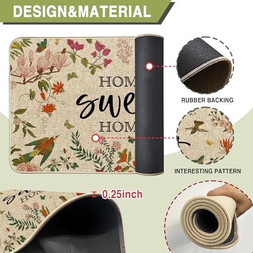Spring Summer Kitchen Mats Vintage Florals Bird Low Profile Rugs