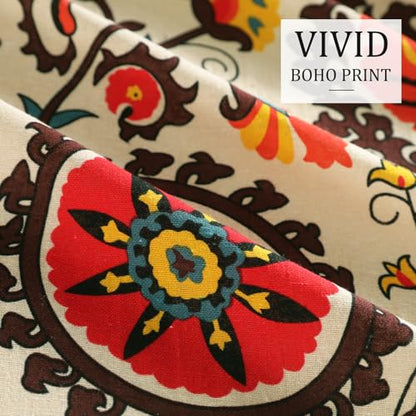 VOGOL Boho Mandala Print Curtains, Linen Textured Fabric, 59 x 94, 1 Panel - color: *Boho Red, size: 59"W x 94"L (Pack of 1)