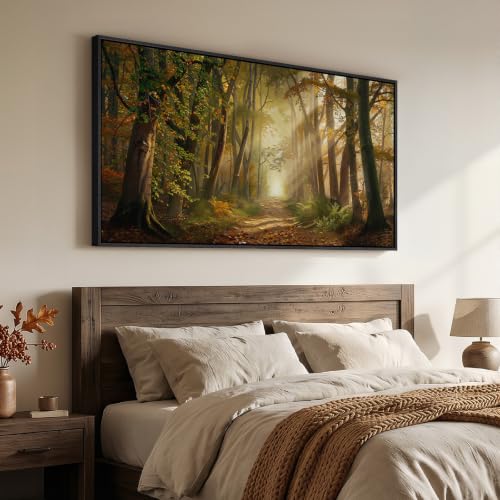 Large Framed Fall Forest Landscape Wall Art for Living Room, 60x30 Inch - color: Brown