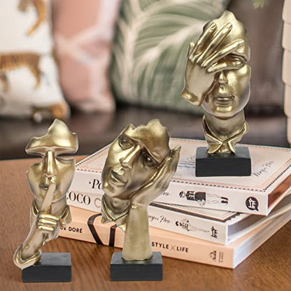 prosfalt 3 Pcs Thinker Statue, Silence is Gold Abstract Art Figurine - color: 3 Pcs Gold