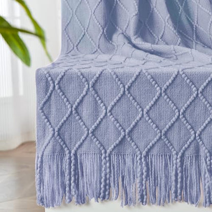 inhand Ashley Blue Knitted Throw Blanket for Couch and Bed, 50"x60" - color: Ashley Blue, size: 50"x60"