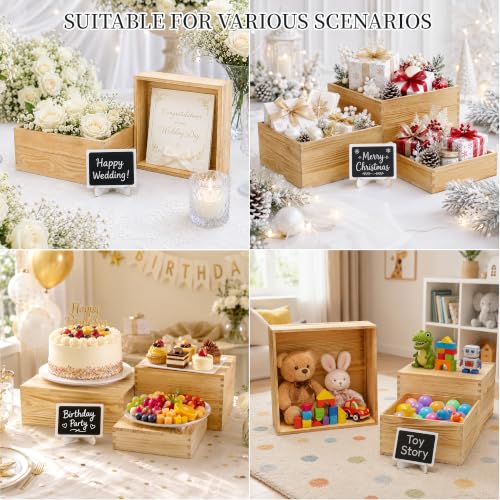 8 Pack Wooden Buffet Risers Cupcake Stand Buffet Display with Mini Signs - color: Beige, size: 8 Pcs