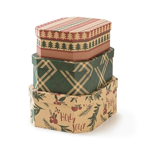 Soul & Lane - Vintage Christmas Nesting Gift Boxes with Lids, Set of 3 - color: Holiday Heritage