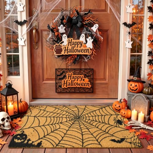 Halloween Welcome Mat Scary Web Non-Slip Front Door Mat, 17x29 in - color: Scary Web