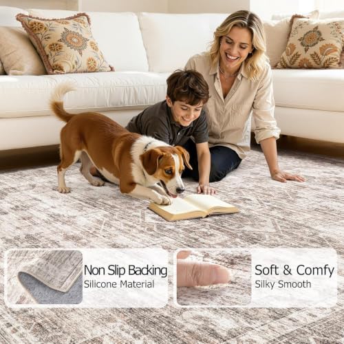 9x12 Area Rugs for Living Room: Washable Neutral Soft Beige Rug - color: Beige, size: 9' x 12' (Rectangular)