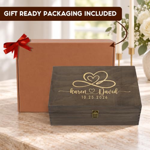 Personalized Anniversary Box, Engraved Wooden Keepsake Box for Couples - style: 6. Anniversary Designs