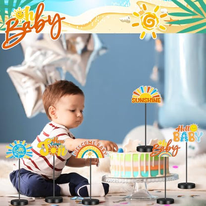 DoubleFill 6 Pcs Here Comes the Son Baby Shower Table Decoration - style: Here Comes the Son