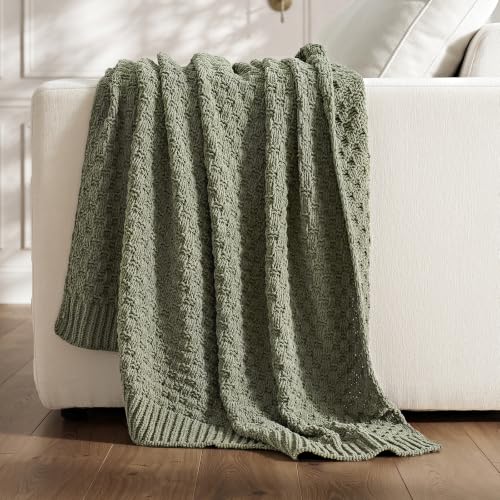 EVERGRACEHOME Chunky Chenille Knit Throw Blanket, Dried Thyme Green, 60x80 - color: Dried Thyme Green, size: 60" x 80"