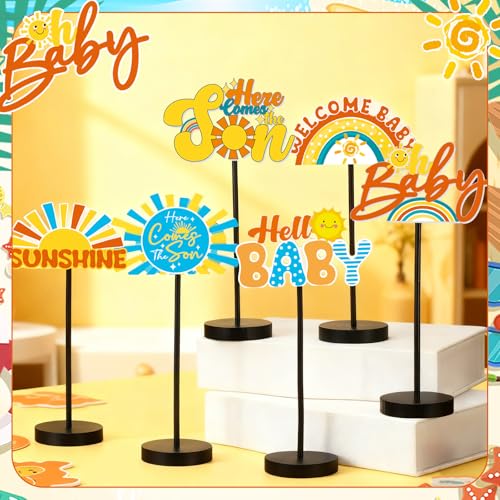 DoubleFill 6 Pcs Here Comes the Son Baby Shower Table Decoration - style: Here Comes the Son