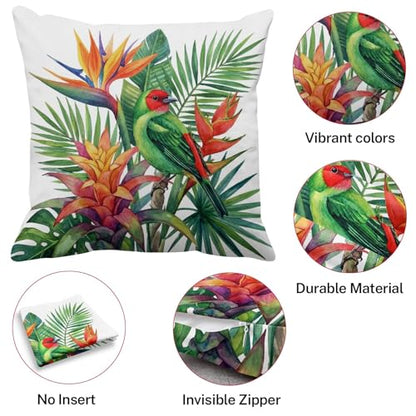 Throw Pillow Covers, Botanical Jungle, Set of 4, 18"x18" - color: Tropical Botanical