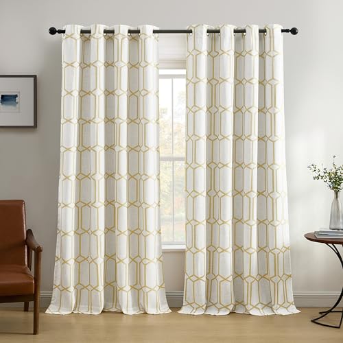 Threadmade Kaiden Geometric Room Darkening Window Curtain, Light Gold - 52" W x 95" L - color: Light Gold, size: 52"W x 95"L (Pack of 1)