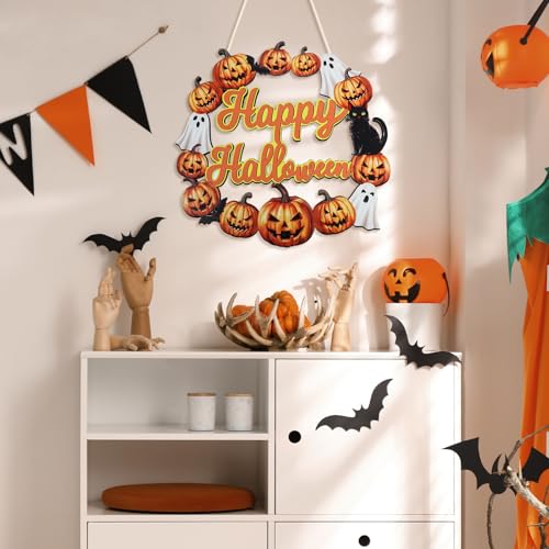 Wood Wreath for Front Door Porch Window Wall Hanging Decor (Halloween) - style: Halloween