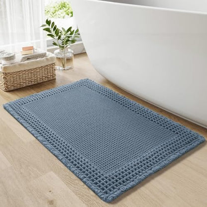 RESARE Waffle Bath Mat for Bathroom, Non Slip Bathroom Rugs 17"x24" Blue - color: Blue, size: 17" X 24"