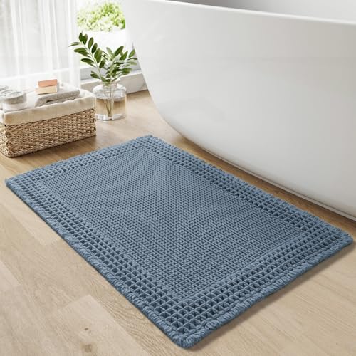 RESARE Waffle Bath Mat for Bathroom, Non Slip Bathroom Rugs 20"x32" Blue - color: Blue, size: 20" X 32"