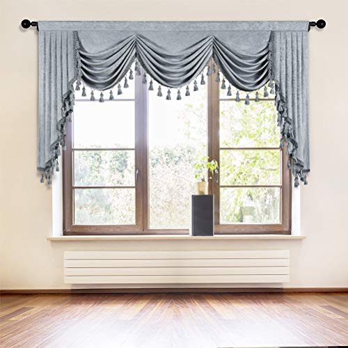 ELKCA Luxury Thick Chenille Window Curtains Valance for Living Room Silver Grey Waterfall Valance for Bedroom (Silver Grey, W79inch, 1 Panel) - color: Valance,silver Grey, size: 79"W x 43"L (Pack of 1)
