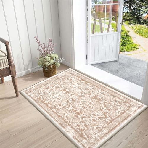 Vaukki Hallway Runner 2x3 ft, Taupe Vintage Shaggy Soft Kitchen Rug - color: Taupe, size: 2' x 3'(Runner)