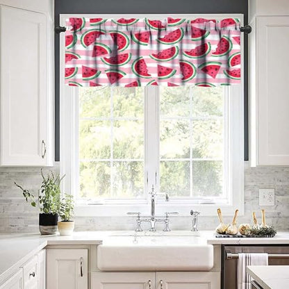 Watermelon Valance Curtains, Pink Summer Fruit Seasonal Rustic Farmhouse Window Curtain Valances for Kitchen Dinning Room Living Room Bedroom 1 Panel, 54x18 Inch - color: Fruit-16, size: 53"W x 18"L (Pack of 1)