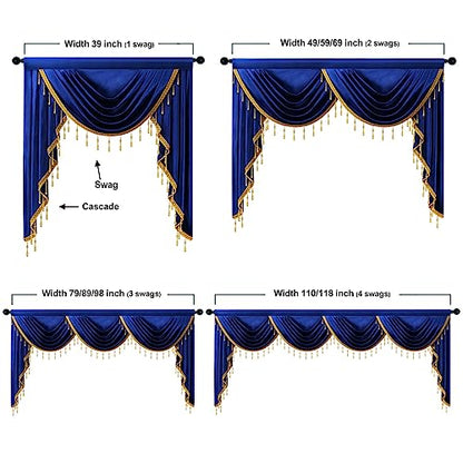 ELKCA Luxury Royal Blue Velvet Curtain Valances for Living Room with Beads(39inch,1 Panel) - color: Royal Blue, size: 39"W x 43"L (Pack of 1)