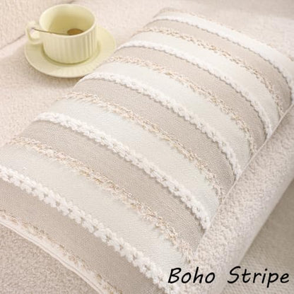 Boho Jacquard Throw Pillow Covers 12x20 Inch Set of 2 Beige Khaki - color: Beige+khaki, size: 20" x 12" (Pack of 2)