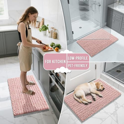 Yimobra Pink Bathroom Rugs Sets 2 Piece, Super Absorbent Bath Mat Set - color: Pink, size: 24''x17''+24''x20''U-Shaped