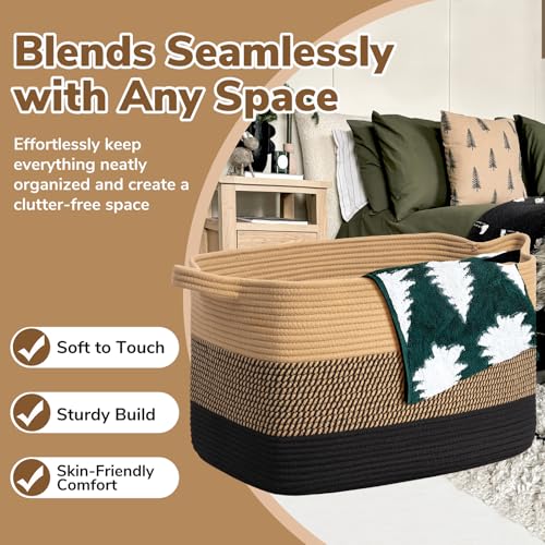 Goodpick 85L Large Woven Blanket Basket, Rectangle, Black Jute - color: Black Jute, size: X-Large(23.6"L x 15.7"W x 13.8"H)