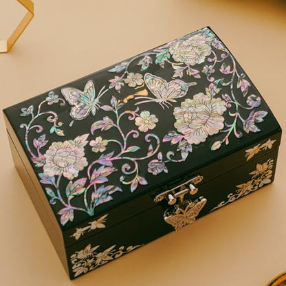 February Mountain Mother of Pearl Small Jewelry Ring Box - Gifts for best friends women, Thank you gifts, mom birthday gifts, Friendship Women Gifts Trinkets Keepsake Treasure box (Black-Butterfly) - color: Black-Butterfly