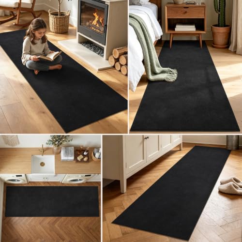 2x6 Black Solid Runner Rug Washable Non-Slip for Kitchen Hallway Bathroom - color: 08 Black Solid, size: 2' x 6' (Runner)
