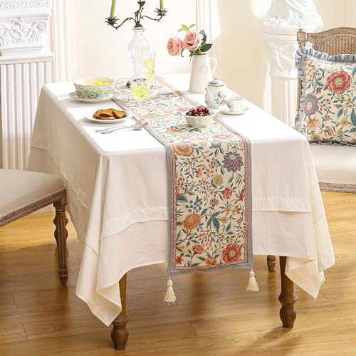 bilin gaier Designer Linen Extra Long Table Runner,118"x12"-Flowershadow - color: Flowershadow, size: 12"*118"