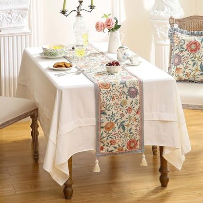 bilin gaier Designer Linen Extra Long Table Runner,118"x12"-Flowershadow - color: Flowershadow, size: 12"*118"