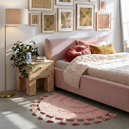 KOEXM Half Circle Boho Bathroom Rugs with Tassels 100% Cotton - color: Blush Pink, size: 1'10" x 3'1" (Semicircular)