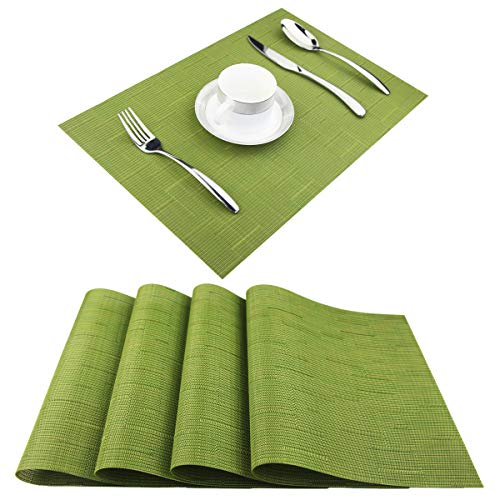 PIGCHCY Plastic Placemats,Durable Heat Resistant Placemats for Dining Table,Washable Woven Vinyl Kitchen Placemats Set of 4 (18 x 12 inches,Sage Green) - color: C: Green Sage, size: 4 Placemats