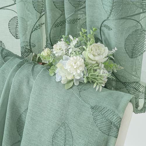 BGment Green Sheer Curtains 72 Inches Long Living Room 2 Panels - color: Dark Green-leaf, size: 52"W x 72"L (Pack of 2)