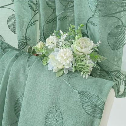 BGment Green Sheer Curtains 90 Inches Long Living Room 2 Panels - color: Dark Green-leaf, size: 52"W x 90"L (Pack of 2)