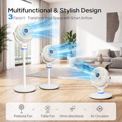 ROVSUN Standing Fan for Bedroom, 120°+90°Omni-directional Oscillating Fan, 40" Air Circulator, Pedestal & Tabletop Fan with Adjustable Height, Remote, LED Display, 3-Speed and 12H Timer, White - color: White-40"