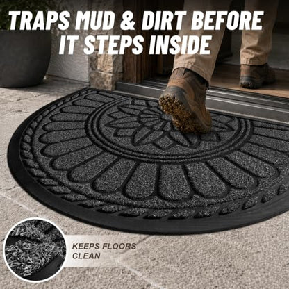 Mibao Half Round Door Mat, 47"x32", Grey, Non-Slip Welcome Entrance - color: Grey, size: 2'8" x 3'11" (Semicircular)