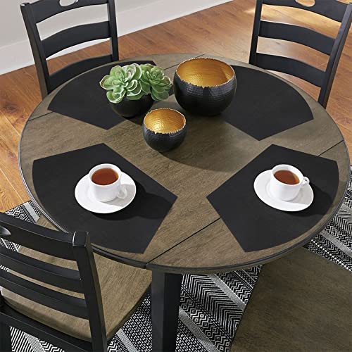SHACOS Small Round Table Placemats Wedge Placemat Set of 4 Non Slip Heat Resistant Woven Vinyl Table Mats Wipe Clean Indoor Outdoor (4, Black Gray) - color: Black Gray