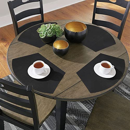 SHACOS Small Round Table Placemats Wedge Placemat Set of 4 Non Slip Heat Resistant Woven Vinyl Table Mats Wipe Clean Indoor Outdoor (4, Black Gray) - color: Black Gray