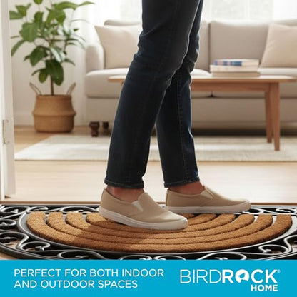 BIRDROCK HOME 18 x 30 Half Round Natural Coir and Rubber Doormat with Scroll Border | Natural Fibers | Outdoor Doormat | Keeps Your Floors Clean | Decorative Design | Brush Coir